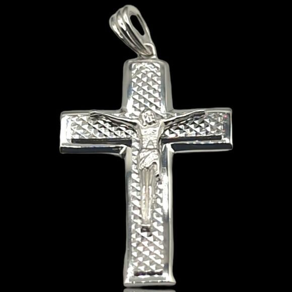 S925 Rhodium Finish over Real 925 Sterling Silver Crucifixion Cross. - Picture 8 of 13